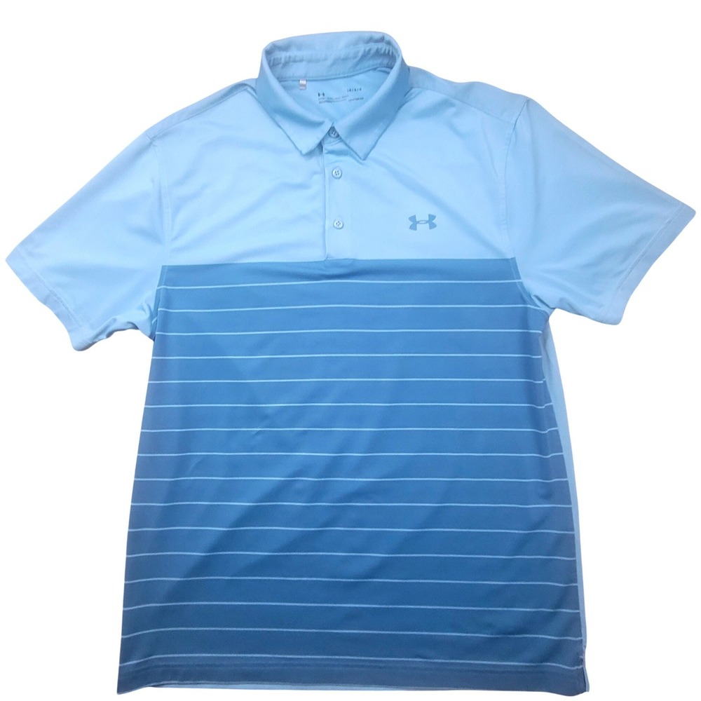 Under Armour Mens HeatGear Loose‎ Fit Striped Golf Polo Shirt Blue LG
